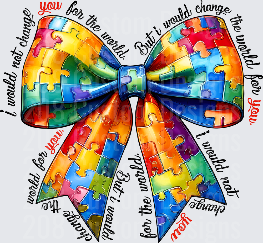 Autism Awareness Puzzle Piece Rainbow Bow with Inspirational Quote