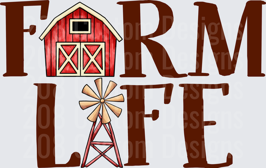Farm Life Red Barn and Windmill Typography Design