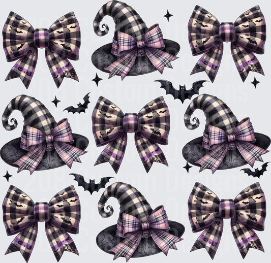 Halloween Plaid Witch Hat Bow with Bats