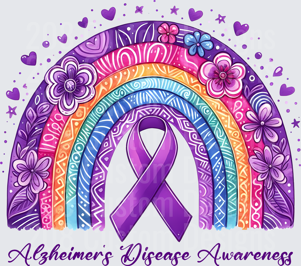Purple Awareness Ribbon Boho Rainbow with Flowers Alzheimer's Support