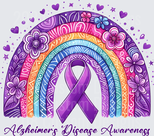 Purple Awareness Ribbon Boho Rainbow with Flowers Alzheimer's Support