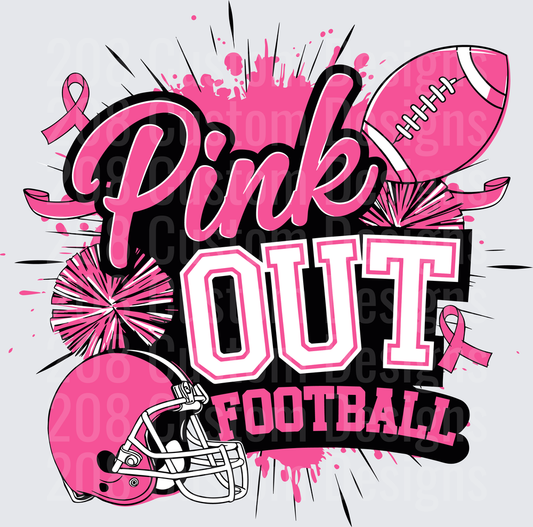 Pink Out Football Breast Cancer Awareness with Helmet and Ribbons