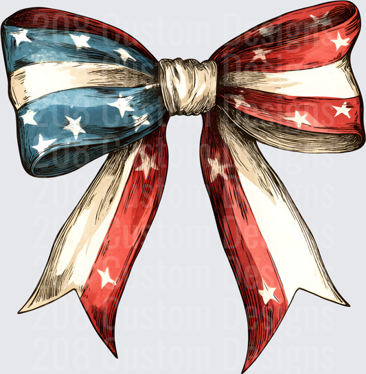 American Flag Patriotic Ribbon Bow with Stars and Stripes