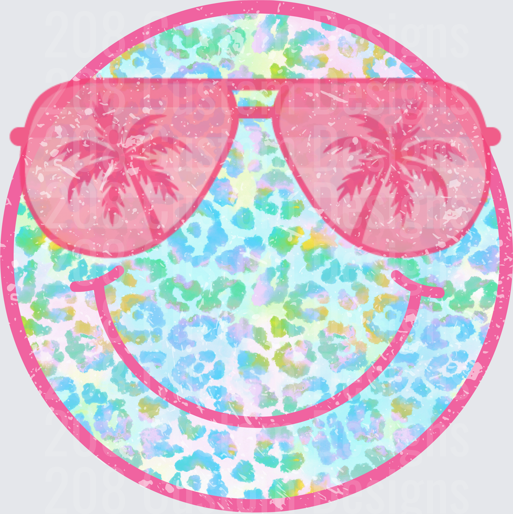 Cool Smiley Face with Pink Aviator Sunglasses and Palm Trees