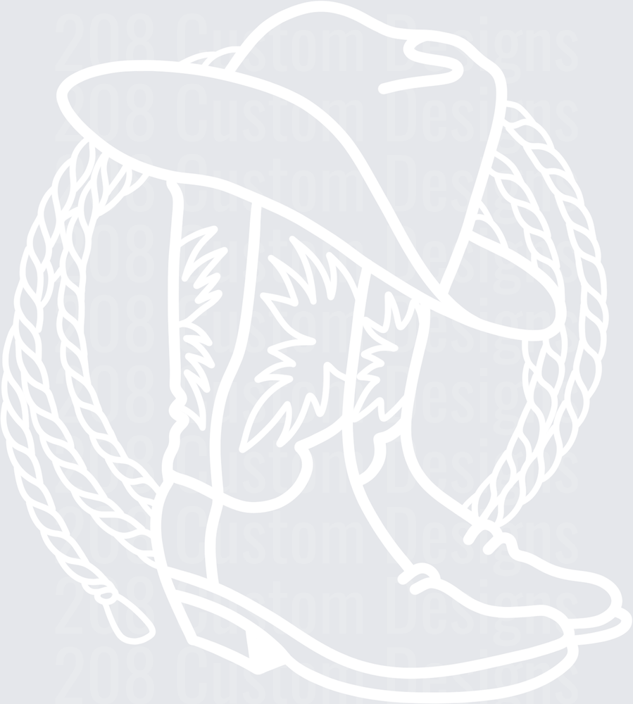 Cowboy Hat and Boots with Rope Circle Line Art Design