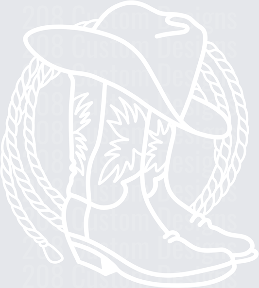 Cowboy Hat and Boots with Rope Circle Line Art Design