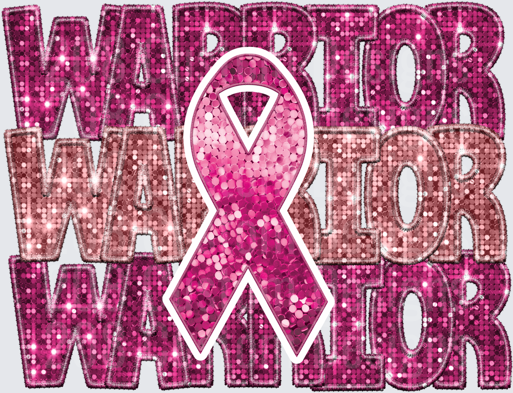 Pink Sequin Warrior Breast Cancer Awareness Ribbon