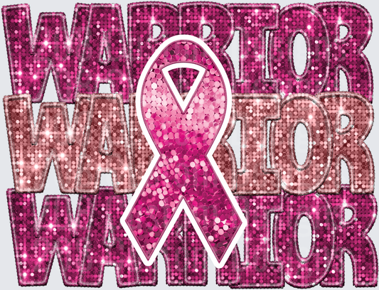 Pink Sequin Warrior Breast Cancer Awareness Ribbon