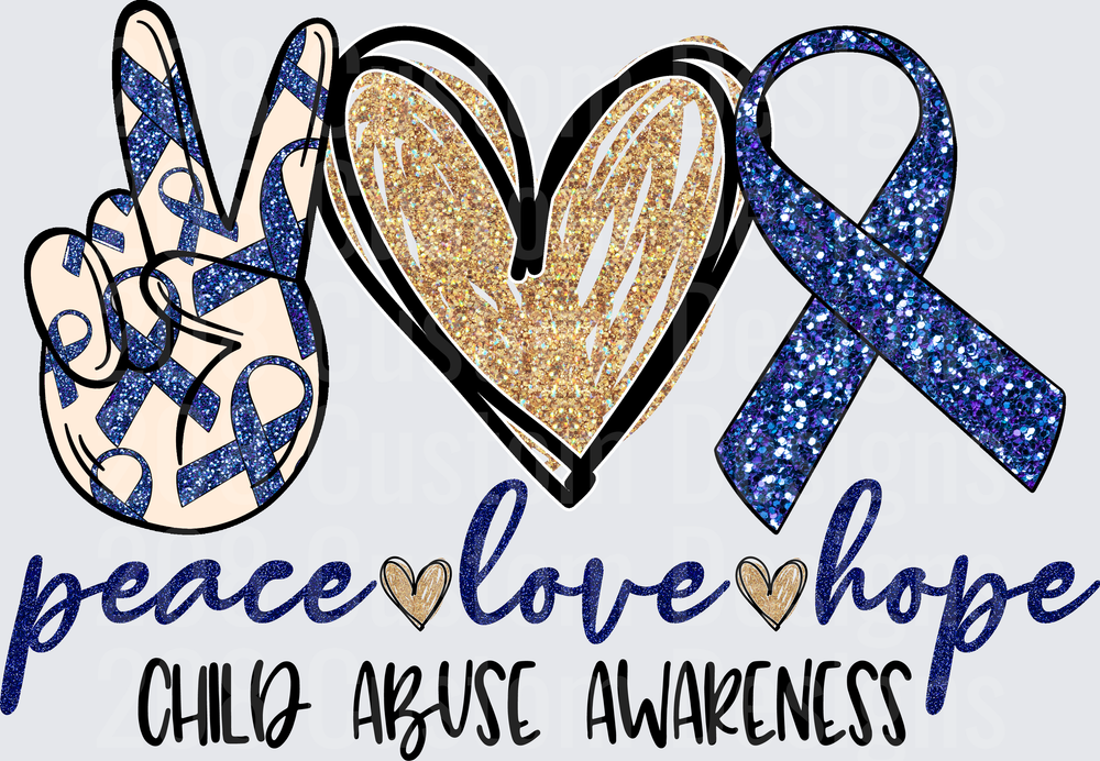 Peace Love Hope Child Abuse Awareness Blue Ribbon Design