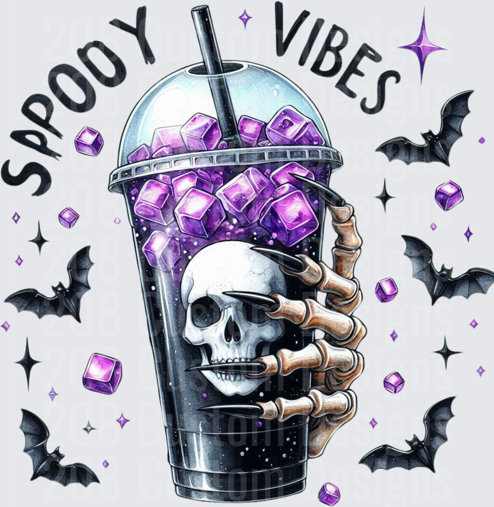 Spooky Vibes Skeleton Hand Iced Coffee Cup Bats Halloween