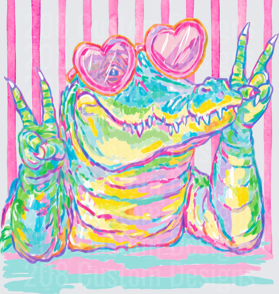Colorful Preppy Alligator Heart Sunglasses Peace Sign
