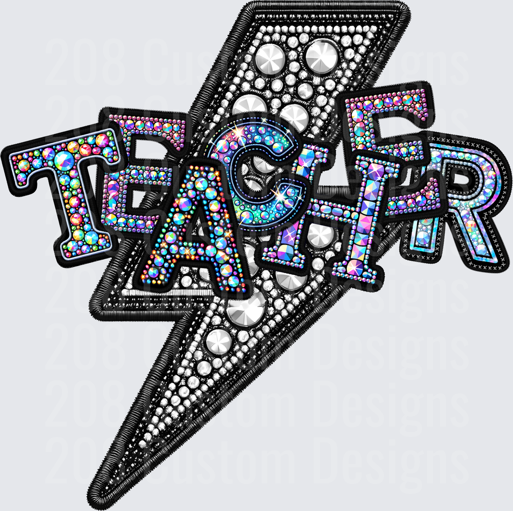 Rhinestone Bedazzled Teacher Lightning Bolt