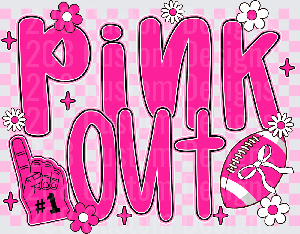 Pink Love It Football Design with Foam Finger and Daisies