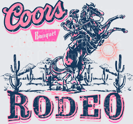 Coors Banquet Rodeo Cowboy on Bucking Horse Desert Scene