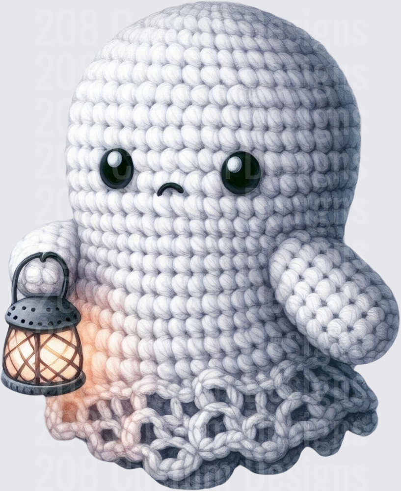 Cute Crochet Ghost Holding Glowing Lantern