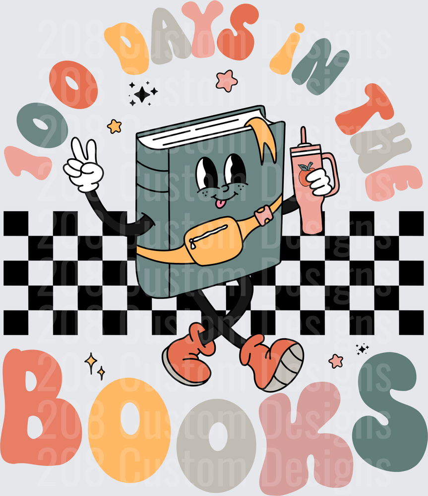 100 Days In The Books Retro Groovy Book Character