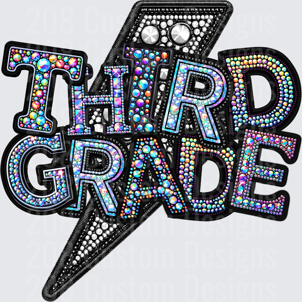 Third Grade Rhinestone Bling Lightning Bolt