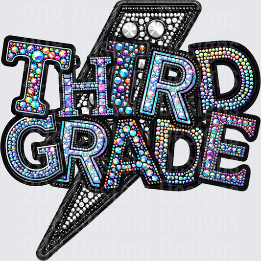 Third Grade Rhinestone Bling Lightning Bolt