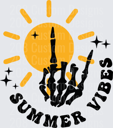 Skeleton Hand Reaching for Sun with Summer Vibes Text
