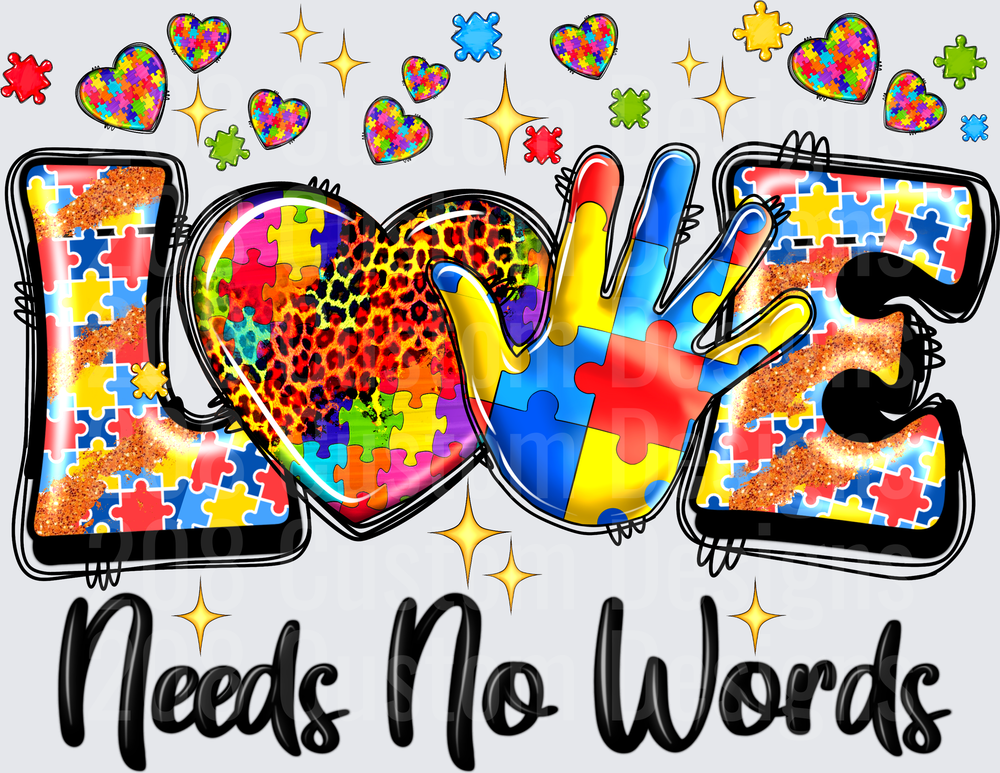 Love Needs No Words Autism Awareness Puzzle Piece Design