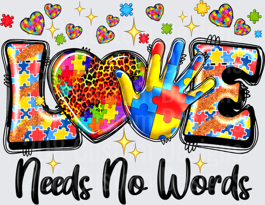 Love Needs No Words Autism Awareness Puzzle Piece Design
