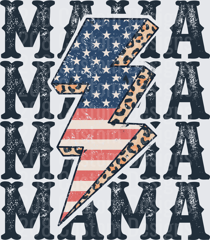 Mama Lightning Bolt American Flag Leopard Print Distressed
