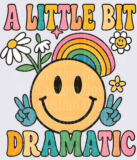 A Little Bit Dramatic Smiley Face with Rainbow and Flowers