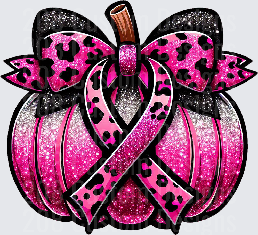Pink Leopard Print Awareness Ribbon Pumpkin with Glitter Bow