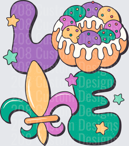 Mardi Gras King Cake with Fleur de Lis and Colorful Stars