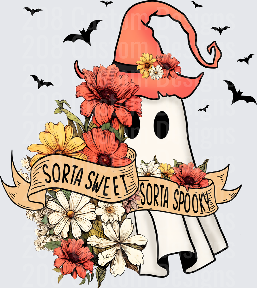 Sorta Sweet Sorta Spooky Floral Ghost Witch Hat Bats Halloween