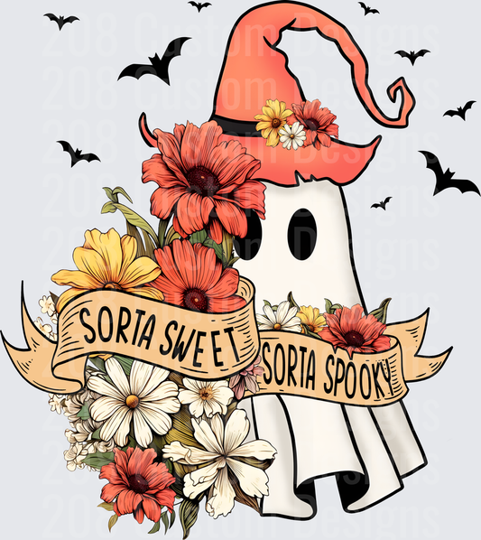 Sorta Sweet Sorta Spooky Floral Ghost Witch Hat Bats Halloween