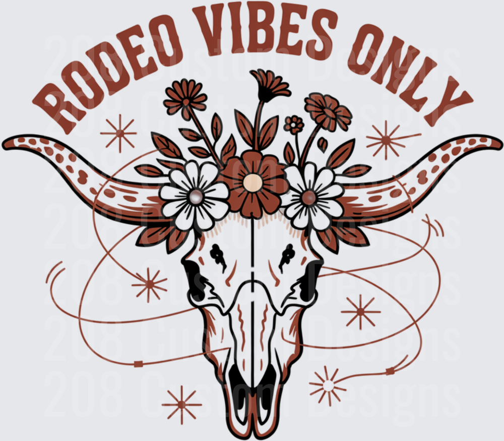 Rodeo Vibes Only Bull Skull with Floral Crown Design