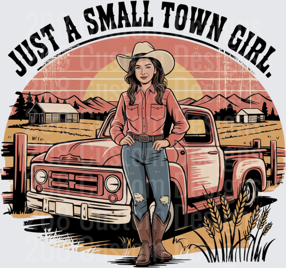Just A Small Town Girl Country Western Vintage Sunset Design
