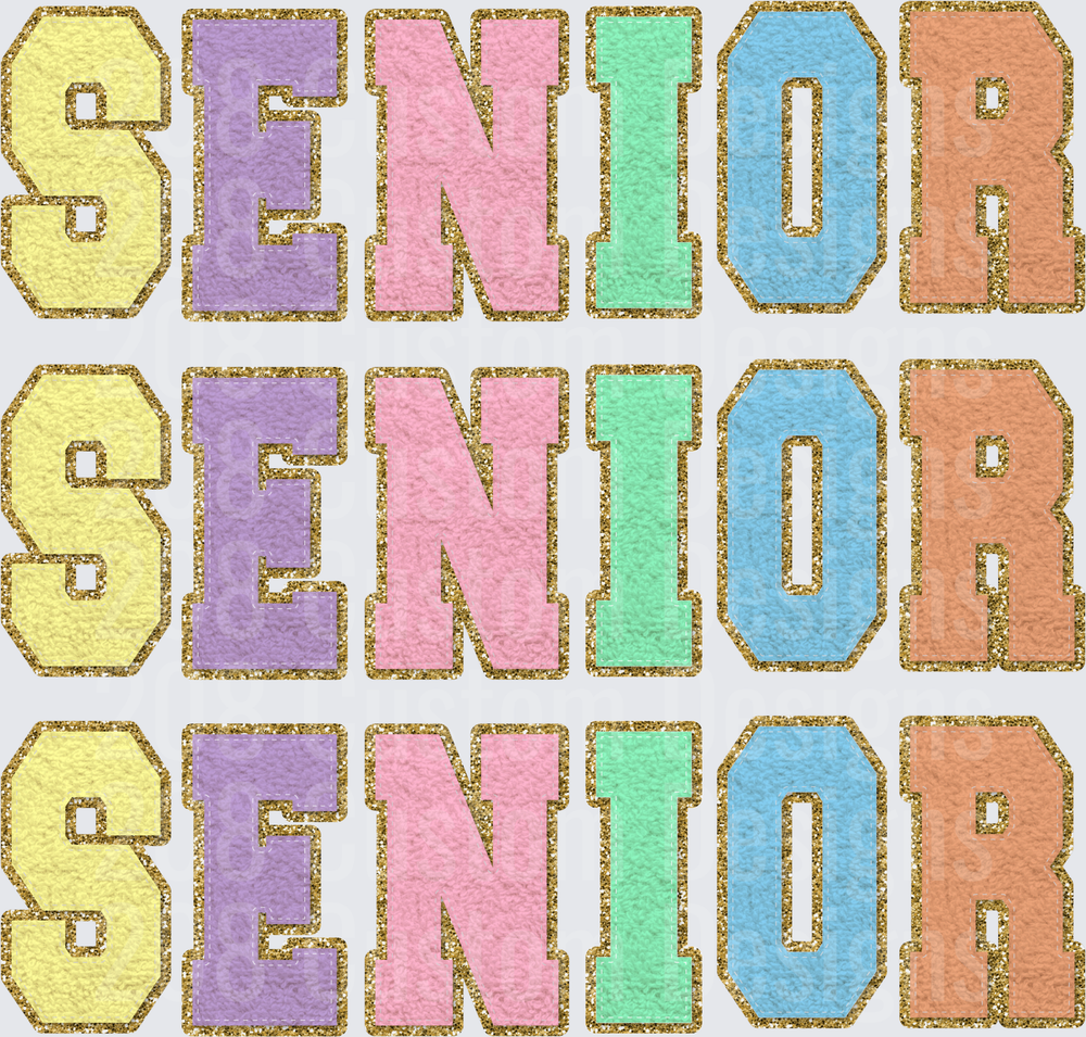Pastel Chenille Patch Style SENIOR Gold Glitter Letters