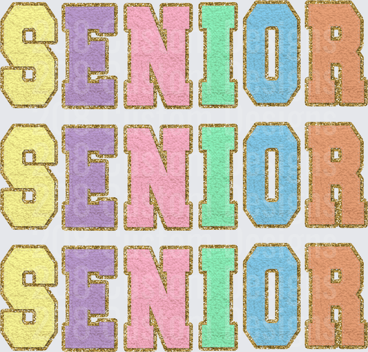 Pastel Chenille Patch Style SENIOR Gold Glitter Letters