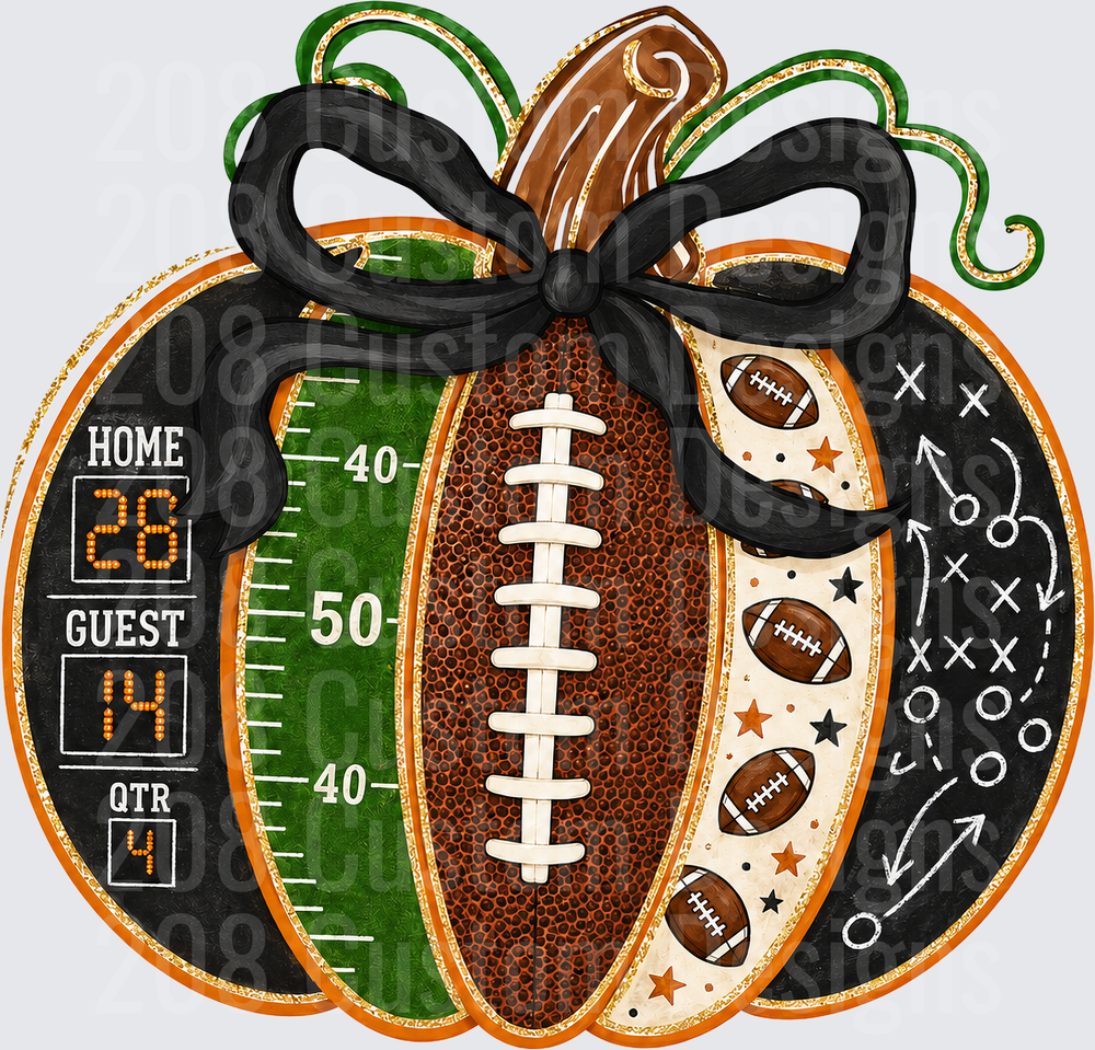 Football Pumpkin Fall Scoreboard Black Bow Halloween