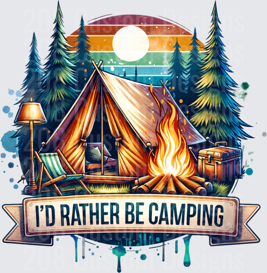 I'd Rather Be Camping Forest Scene with Tent and Campfire