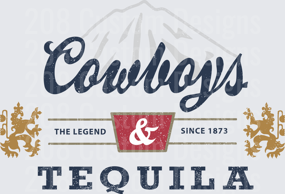 Cowboys and Tequila Vintage Western Design with Mountain