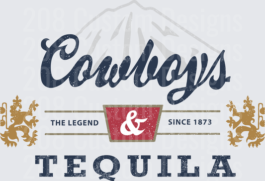 Cowboys and Tequila Vintage Western Design with Mountain