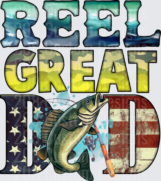 Reel Great Dad Bass Fishing American Flag Father's Day