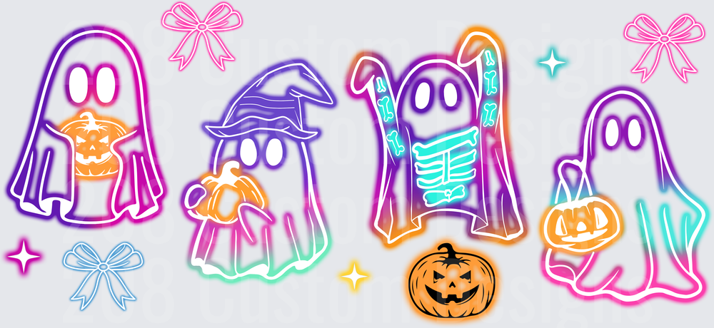 Neon Halloween Ghost Bundle with Pumpkins Bows and Skeleton