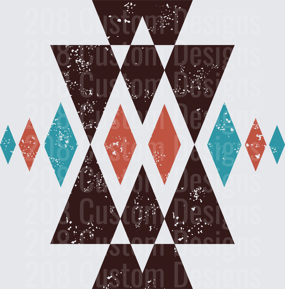 Distressed Geometric Triangles and Diamonds in Teal Coral Brown