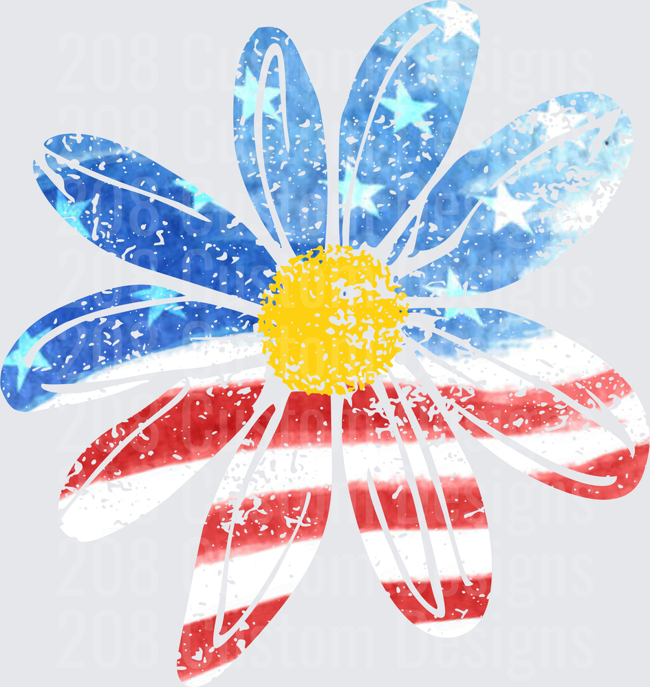 Patriotic Daisy Flower American Flag Red White Blue