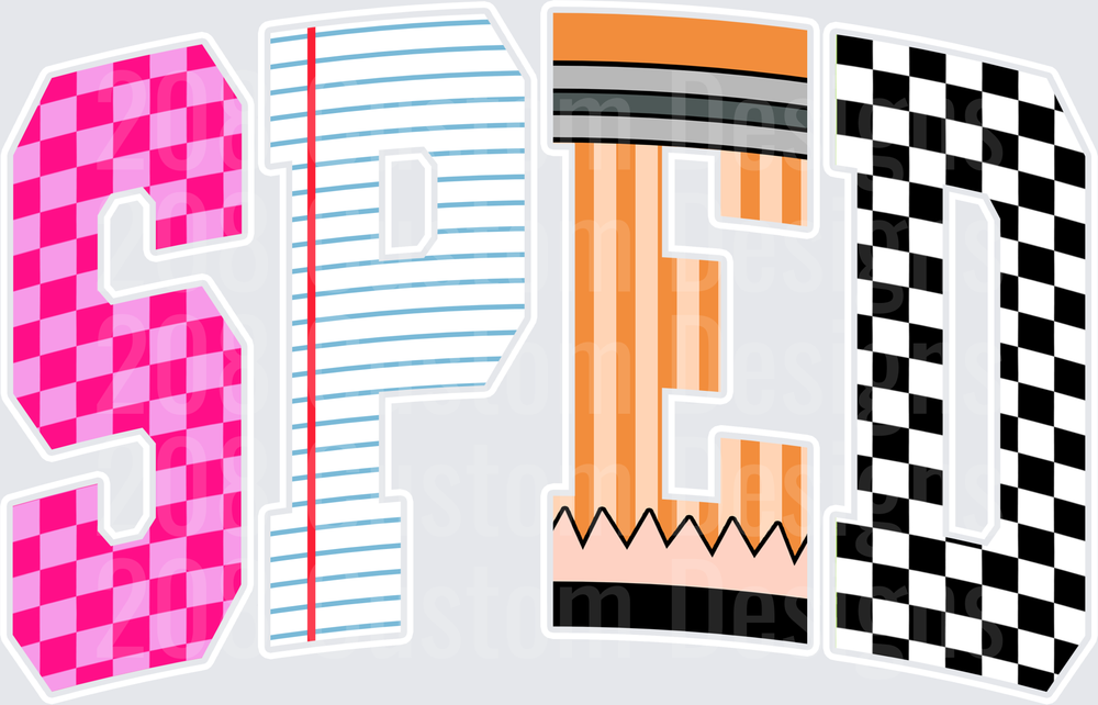 SPED Patterned Letters Pink Checkered Notebook Pencil Racing