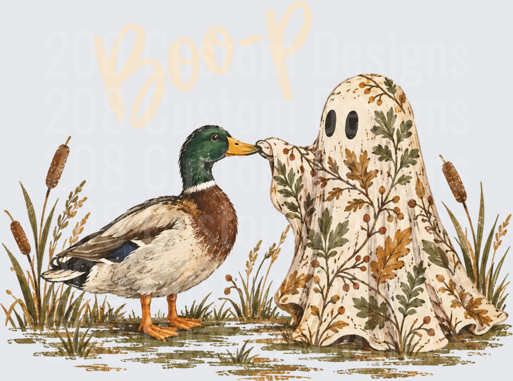 Boo-p Floral Ghost Booping Mallard Duck Halloween Fall