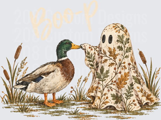 Boo-p Floral Ghost Booping Mallard Duck Halloween Fall