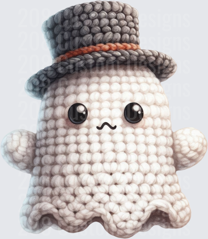 Cute Crochet Ghost Wearing Top Hat