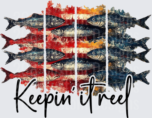 Keepin' it Reel Fish American Flag Distressed Design