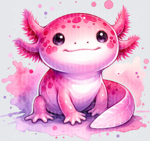 Cute Pink Axolotl with Feathery Gills Kawaii Style