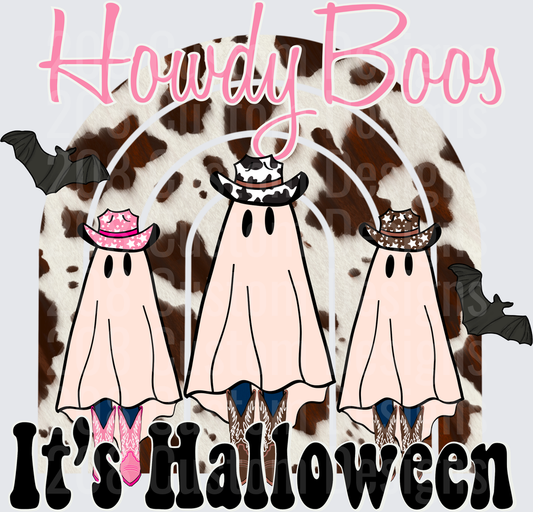 Howdy Boos It's Halloween Western Ghost Trio Cowhide